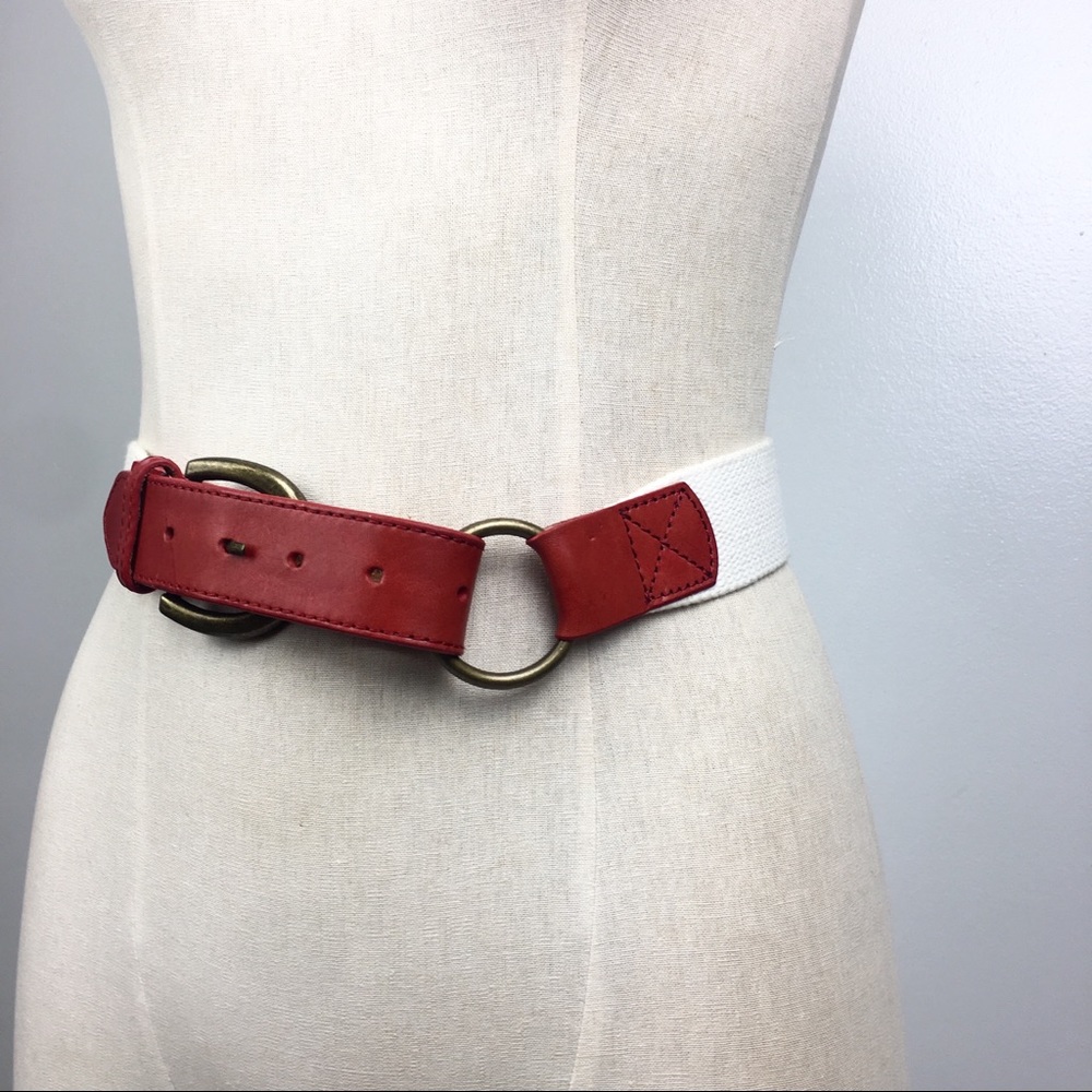 TIBI Canvas & Red Leather Loop Belt